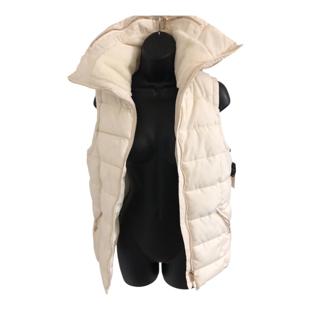 Ci Sono cream puffy quilted sherpa lined vest with zip‎ collar size small new